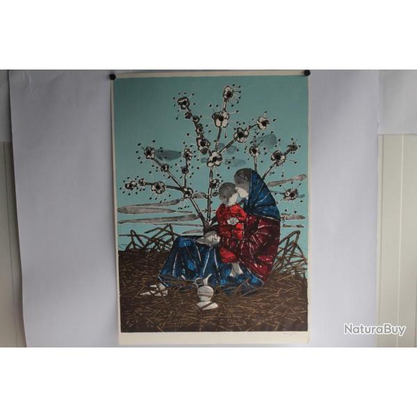 Lithographie originale Max HUNZIKER Madonna 1968