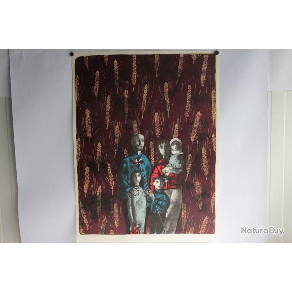 Lithographie originale Max HUNZIKER Famille