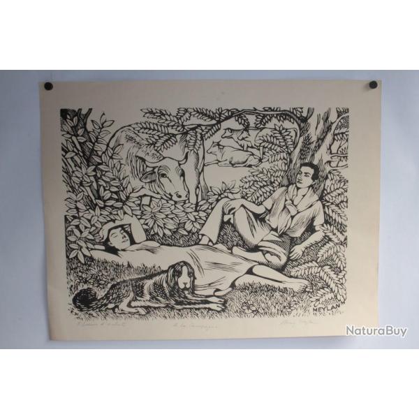 Lithographie originale Henry MEYLAN A la campagne