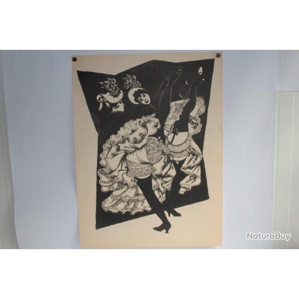 Lithographie originale Henry MEYLAN Danseuses French cancan