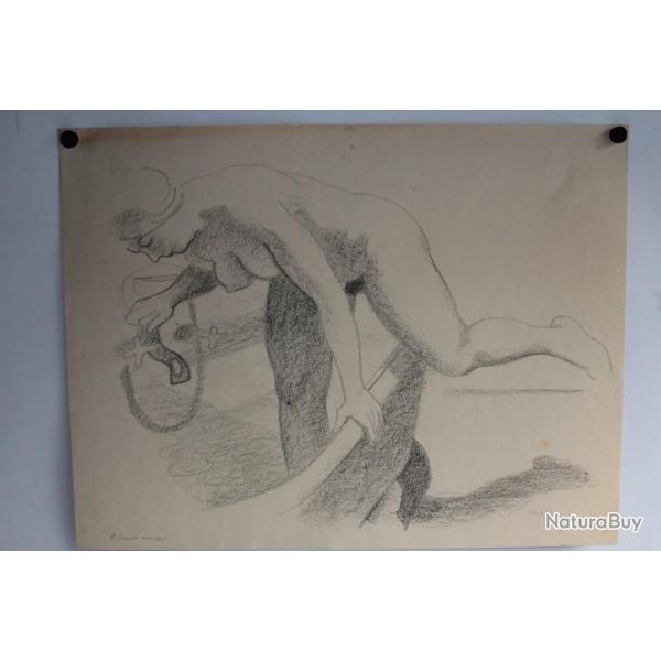Lithographie originale Henry MEYLAN Femme nue entrant dans son bain