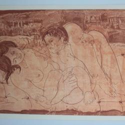 HANS ERNI Lithographie originale La maternité rose 1989