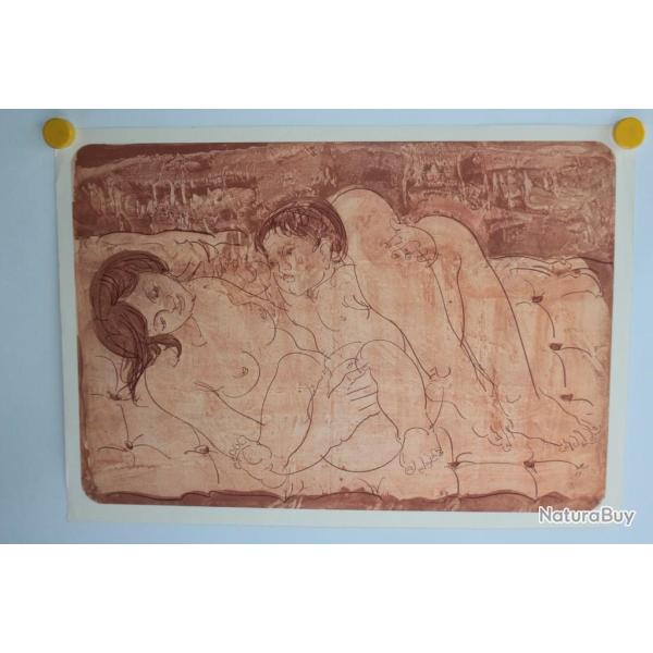 HANS ERNI Lithographie originale La maternit� rose 1989