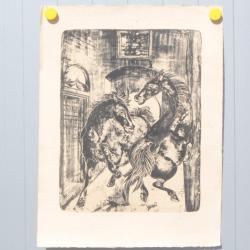 HANS ERNI Lithographie originale Chevaux château La Sarraz 1958