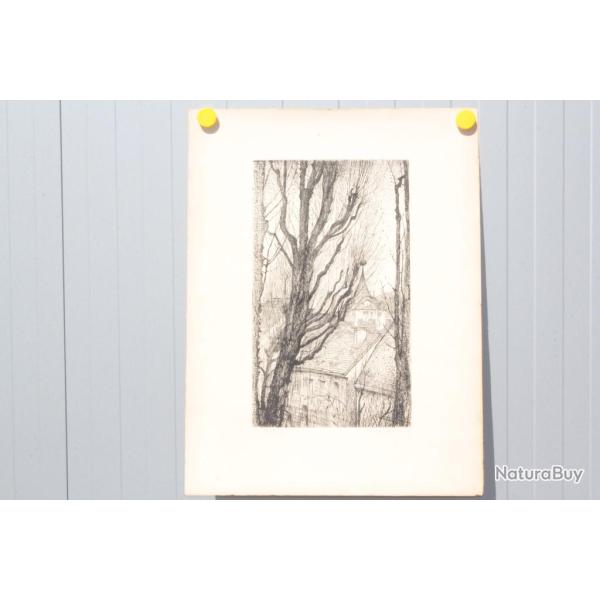 Lithographie originale Aur�le BARRRAUD Clocher Le Locle Suisse