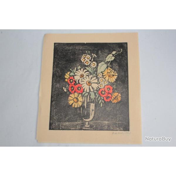 Lithographie originale Adolphe DE SIEBENTHAL Bouquet de fleurs