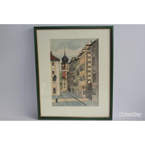 Aquarelle originale signe Vieille rue Suisse