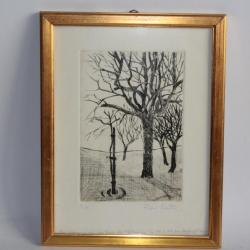 Lithographie originale Jeune Mongole Chat Alice Jaquet 1964