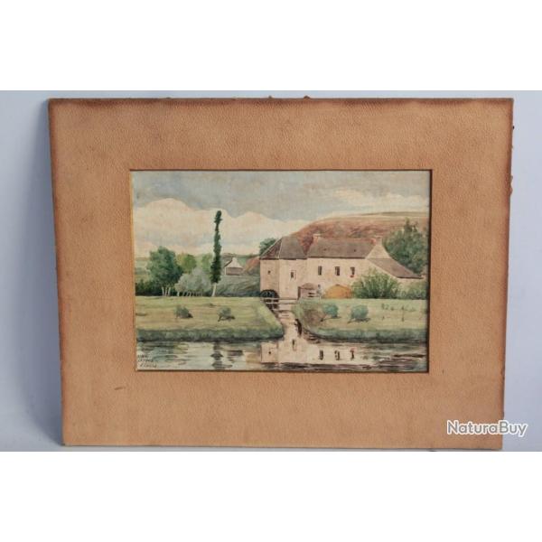 Aquarelle originale Binic par E. Louis 1905 Bretagne