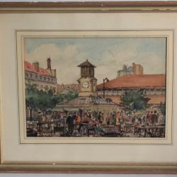 Aquarelle originale La marché à Aligre Paris