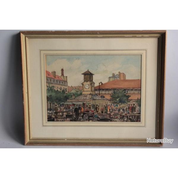Aquarelle originale La march  Aligre Paris