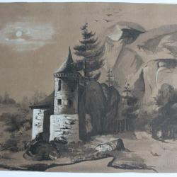 Dessin original Albert Jeanrenaud Maison forte Suisse 1857