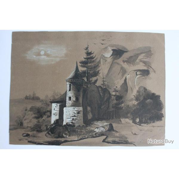 Dessin original Albert Jeanrenaud Maison forte Suisse 1857