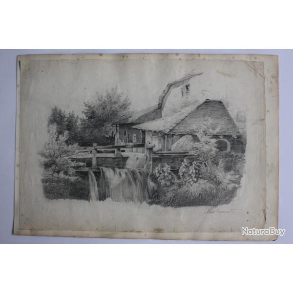 Dessin original Albert Jeanrenaud Ferme XIXe si�cle Suisse