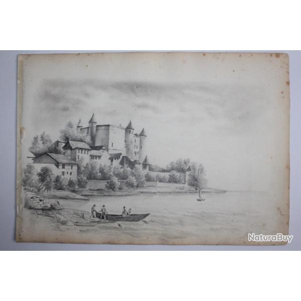 Dessin original Albert Jeanrenaud Ch�teau Lac Suisse