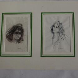 Aquarelles Lavis Portraits femmes R Salis