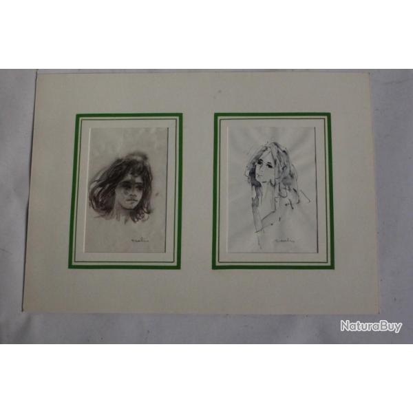 Aquarelles Lavis Portraits femmes R Salis