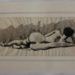 Dessin original Lavis Femme nue de dos Lieven 1961