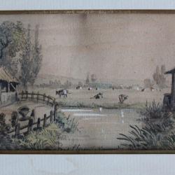 Aquarelle originale Louis J.B. MOULLIN Pont-l'Évêque Normandie