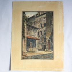 Dessin original W. Schaufelberger Un coin du Vieux Genève Suisse