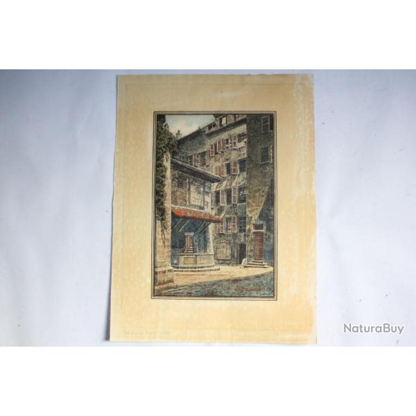 Dessin original W. Schaufelberger Un coin du Vieux Gen�ve Suisse