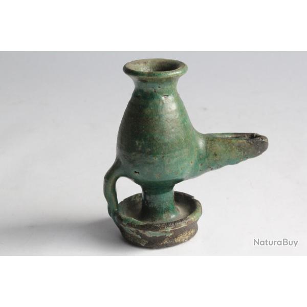 Lampe � huile terre cuite verniss�e XVIIIe si�cle