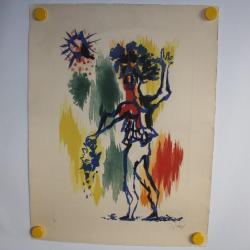 Lithographie Aquatinte Jean Lur&ccedil;at Le guerrier casqu&eacute; 7/50