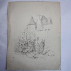 Dessin original François DIDAY ou Alexandre CALAME Moulin à eau