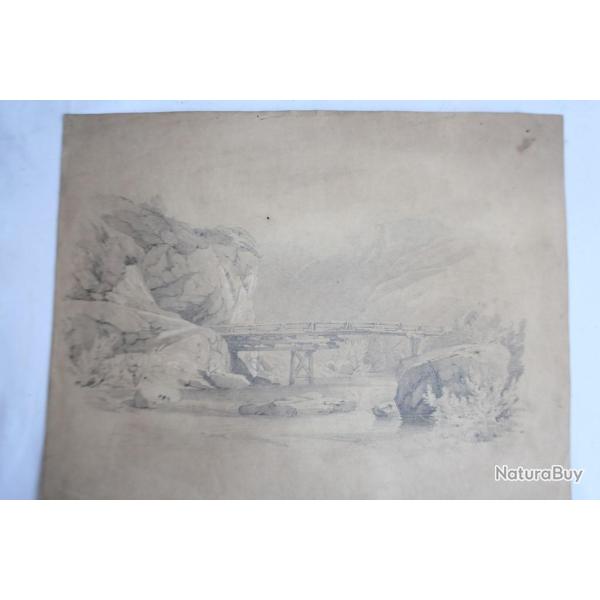 Dessin original Fran�ois DIDAY ou Alexandre CALAME Pont