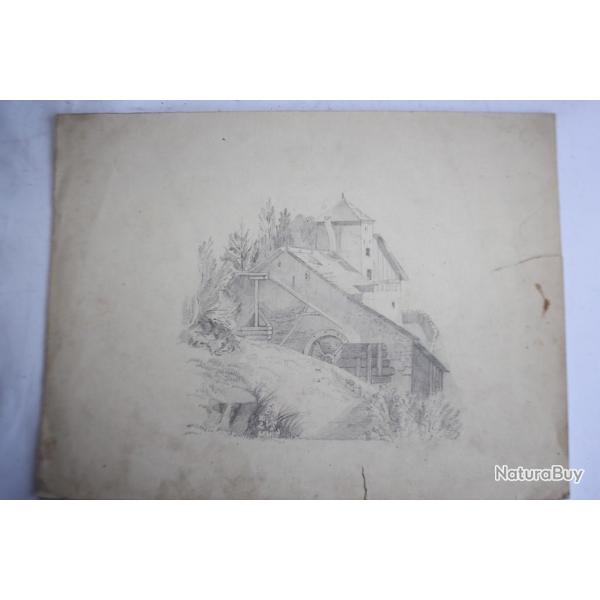 Dessin original Fran�ois DIDAY ou Alexandre CALAME Moulin � eau