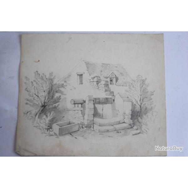 Dessin original Fran�ois DIDAY ou Alexandre CALAME Puits