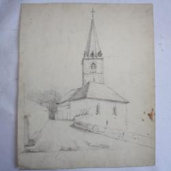Dessin original François DIDAY ou Alexandre CALAME Église