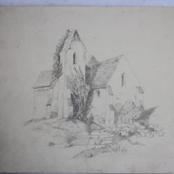 Dessin original François DIDAY ou Alexandre CALAME Chapelle alpine