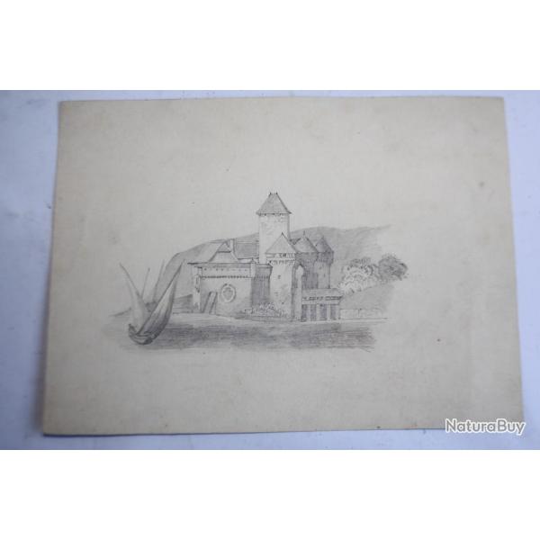 Dessin original DIDAY ou CALAME Ch�teau de Chillon Suisse