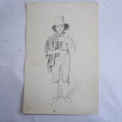 Dessin original François DIDAY ou Alexandre CALAME Homme Suisse