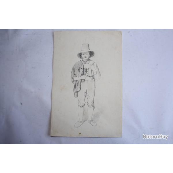 Dessin original Fran�ois DIDAY ou Alexandre CALAME Homme Suisse