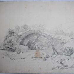 Dessin original François DIDAY ou Alexandre CALAME Pont