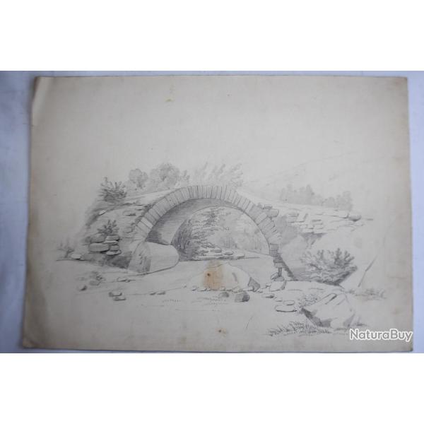 Dessin original Fran�ois DIDAY ou Alexandre CALAME Pont