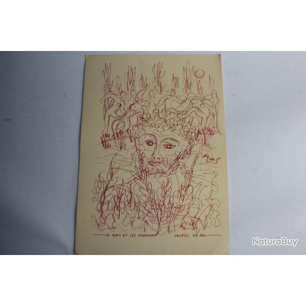 Jean Paul BARBIER-MUELLER Dessin original Le Dieu et les Nymphes