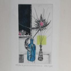 Lithographie originale Marcelle AMSLER La petite bouteille bleue 55/100