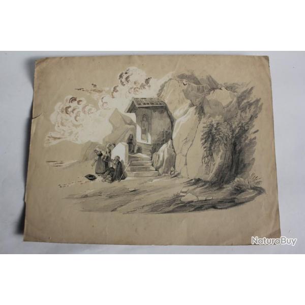 Fran�ois DIDAY Dessin original Bord de lac Suisse