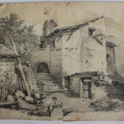 Dessin original Suisse XIXe siècle