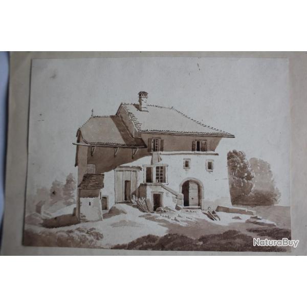 Fran�ois DIDAY Dessin original � l'encre s�pia Suisse