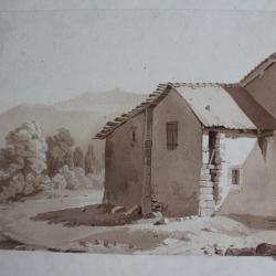 François DIDAY Dessin original à l'encre sépia Suisse