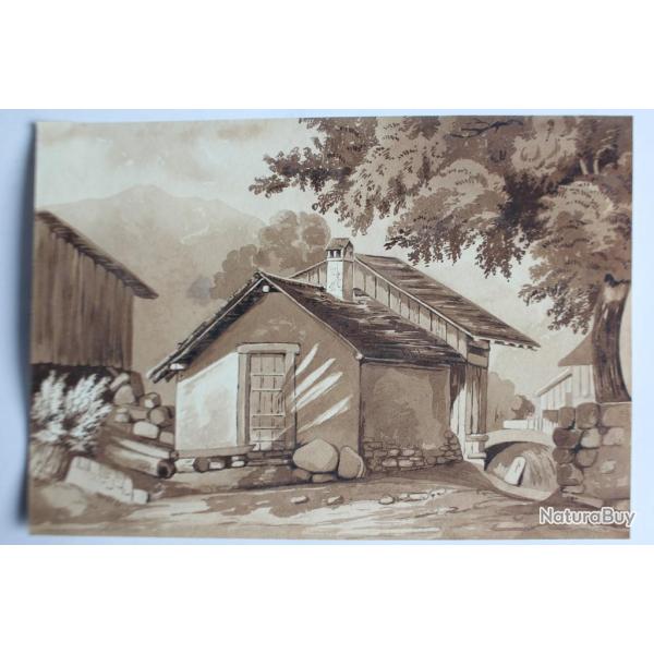 Fran�ois DIDAY Dessin original � l'encre s�pia Suisse