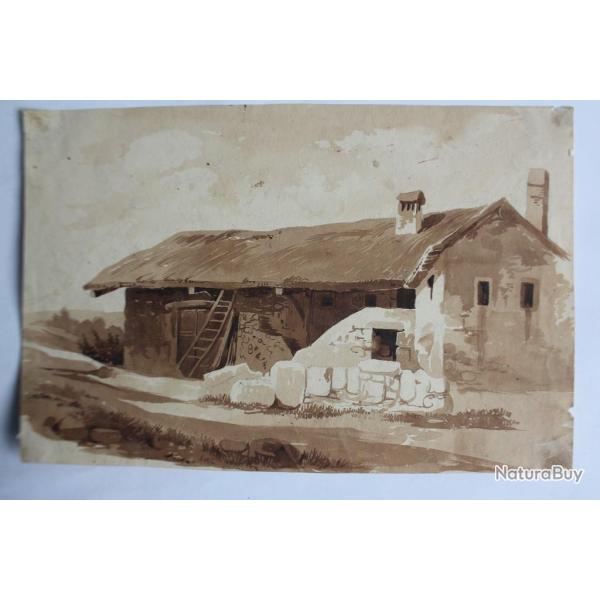 Fran�ois DIDAY Dessin original � l'encre s�pia Grange Suisse
