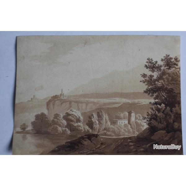 Fran�ois DIDAY Dessin original � l'encre s�pia Paysage alpin Suisse