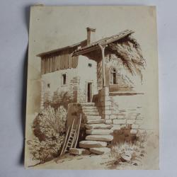 François DIDAY Dessin original à l'encre sépia Suisse