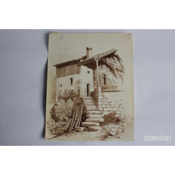 Fran�ois DIDAY Dessin original � l'encre s�pia Suisse