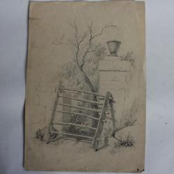 Dessin original au crayon XIXe siècle